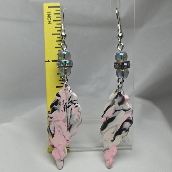 Erins Lovely Creations Jewelry - Artistic Pink and Black Leaf Earrings